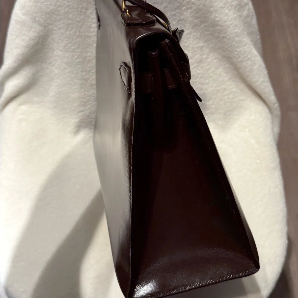 SOLD - HERMES Ebene Brown Box Calfskin Kelly 32 GHW - Picture 5 of 12